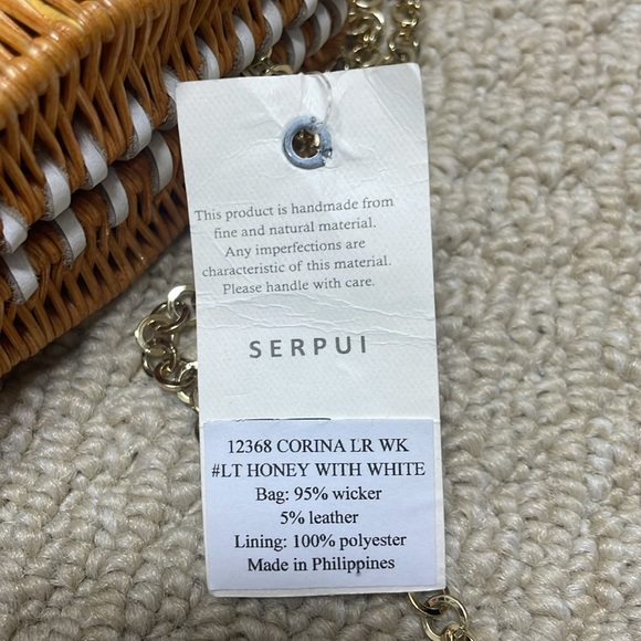 NWT Serpui Gisele Bag Wicker Light Honey White Leather Trim Gold Chain - Picture 5 of 12